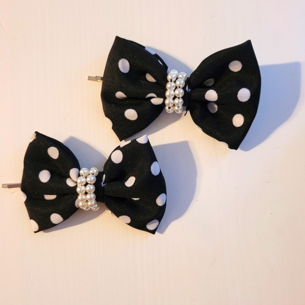🎉Small polka dot bow hair clips
